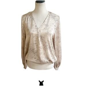 Halogen Women’s Size Medium Wrap Style Blouse Champagne Animal Print Cropped